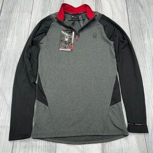 NWT Spyder Active 1/4 Zip Small Gray Black Ski Snowboard Quick Dry Stretch‎ Mens